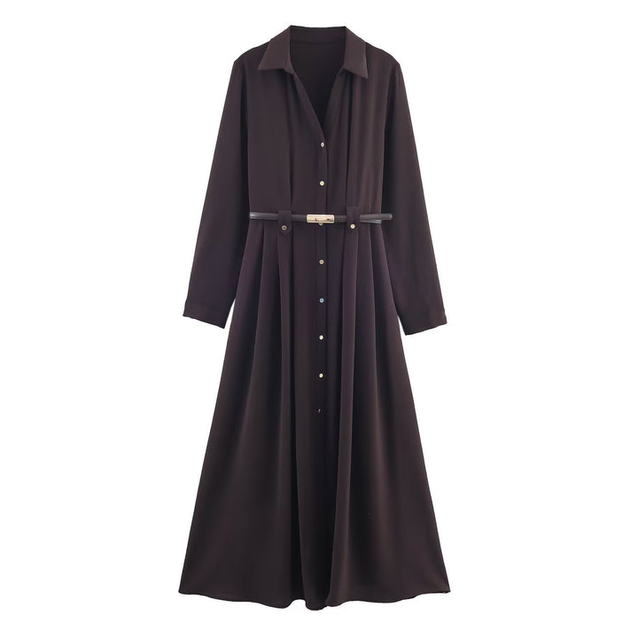 Damen 10+ langes Hemdblusenkleid mit durchgehender Knopfleiste und taillierendem Gürtel Drune