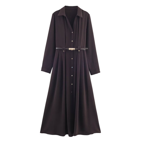 Damen 10+ langes Hemdblusenkleid mit durchgehender Knopfleiste und taillierendem Gürtel Drune