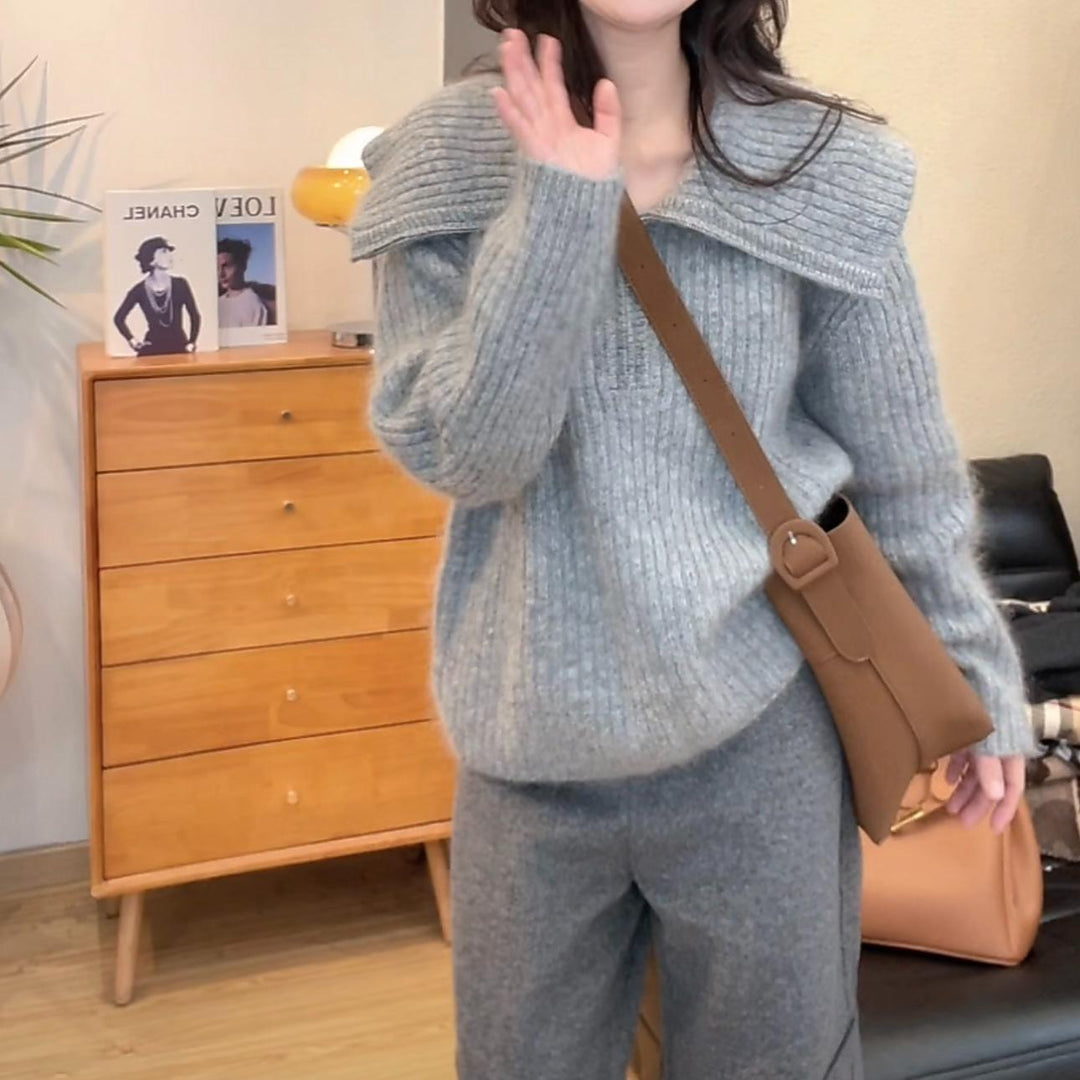 Damen Strickpullover mit weitem Ausschnitt und lässigem Schnitt Drune