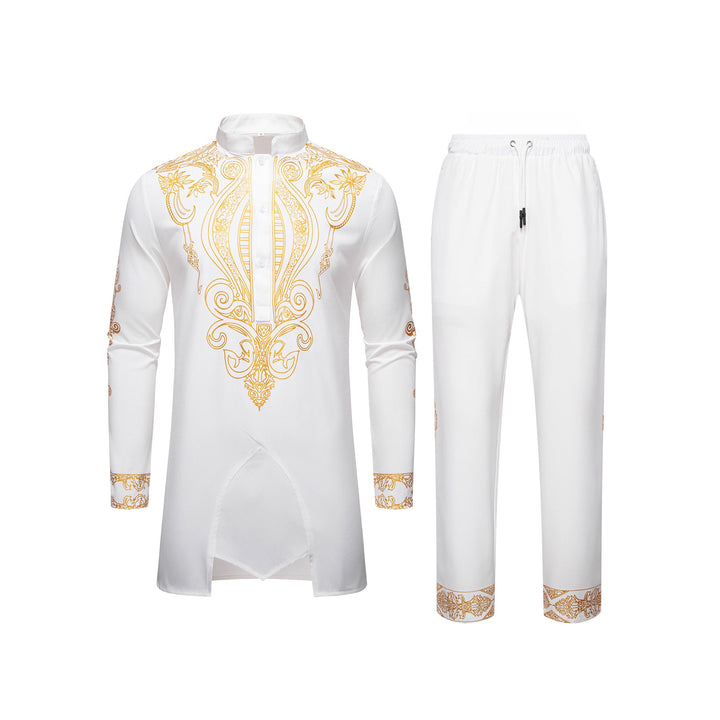 Herren Tunika Anzug mit Stehkragen und ornamentaler Goldapplikation Drune