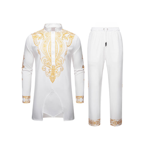 Herren Tunika Anzug mit Stehkragen und ornamentaler Goldapplikation Drune