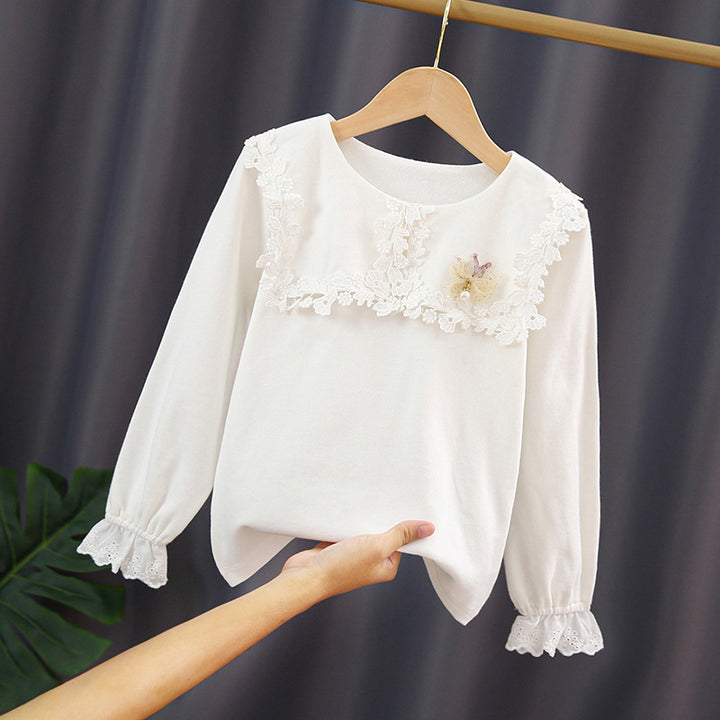 Mädchen modisches Sweatshirt mit floralem Spitzeneinsatz Drune