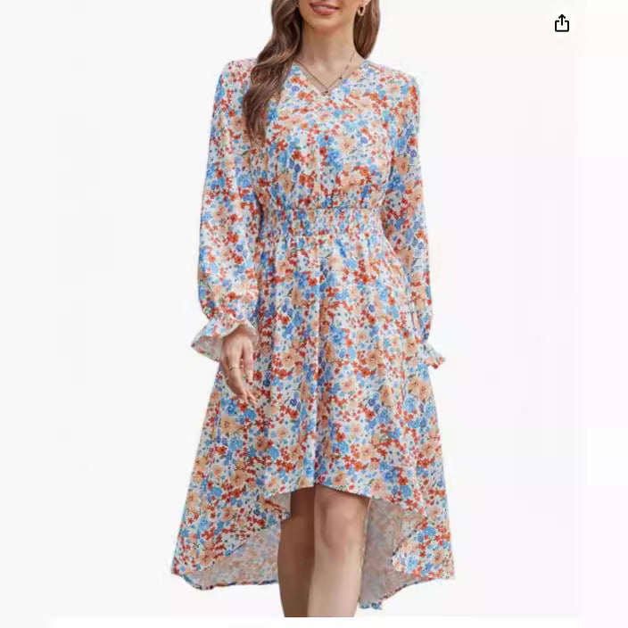 Damen Blumenmuster Kleid Drune
