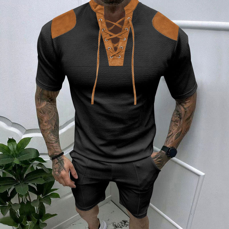 Herren trendiges Sport-T-Shirt mit einzigartigem Schnürdesign und atmungsaktivem Gewebe Drune