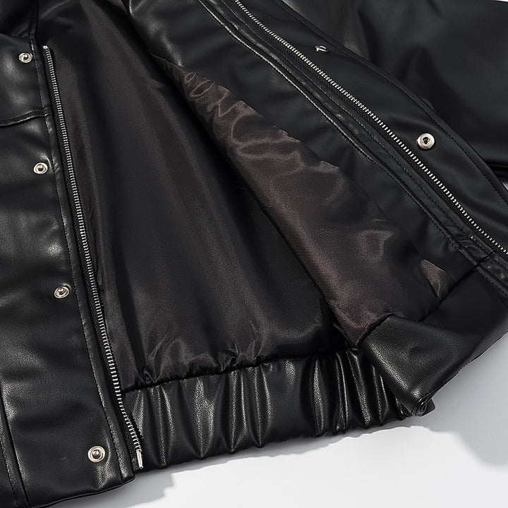 Damen Gekürzte Boxy-Kunstlederjacke mit Stehkragen und konstruktiven Teilungsnähten Drune