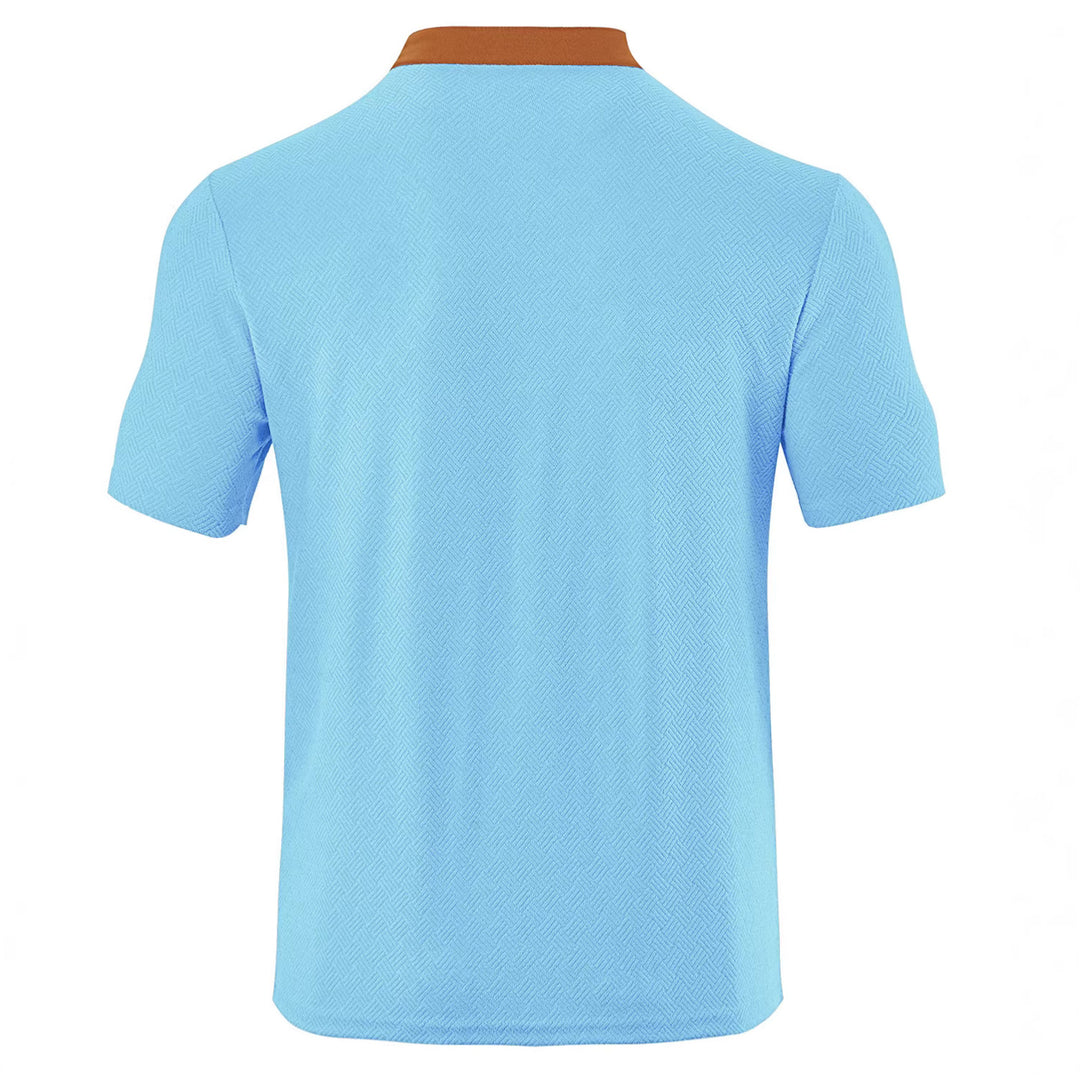 Herren nan schlankes Kurzarm-Henley-Poloshirt mit Mandarin-Kragen und feiner Jacquardstruktur Drune