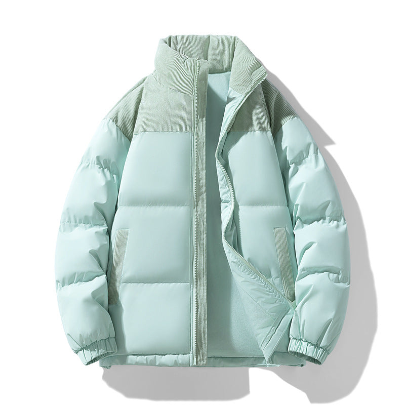 Herren gesteppte Winterjacke mit Cordbesatz, hohem Stehkragen und wärmender Isolierung Drune