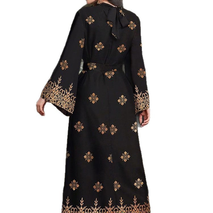 Damen festliches Abendkleid mit elegantem Gold- und Blumenmuster Drune