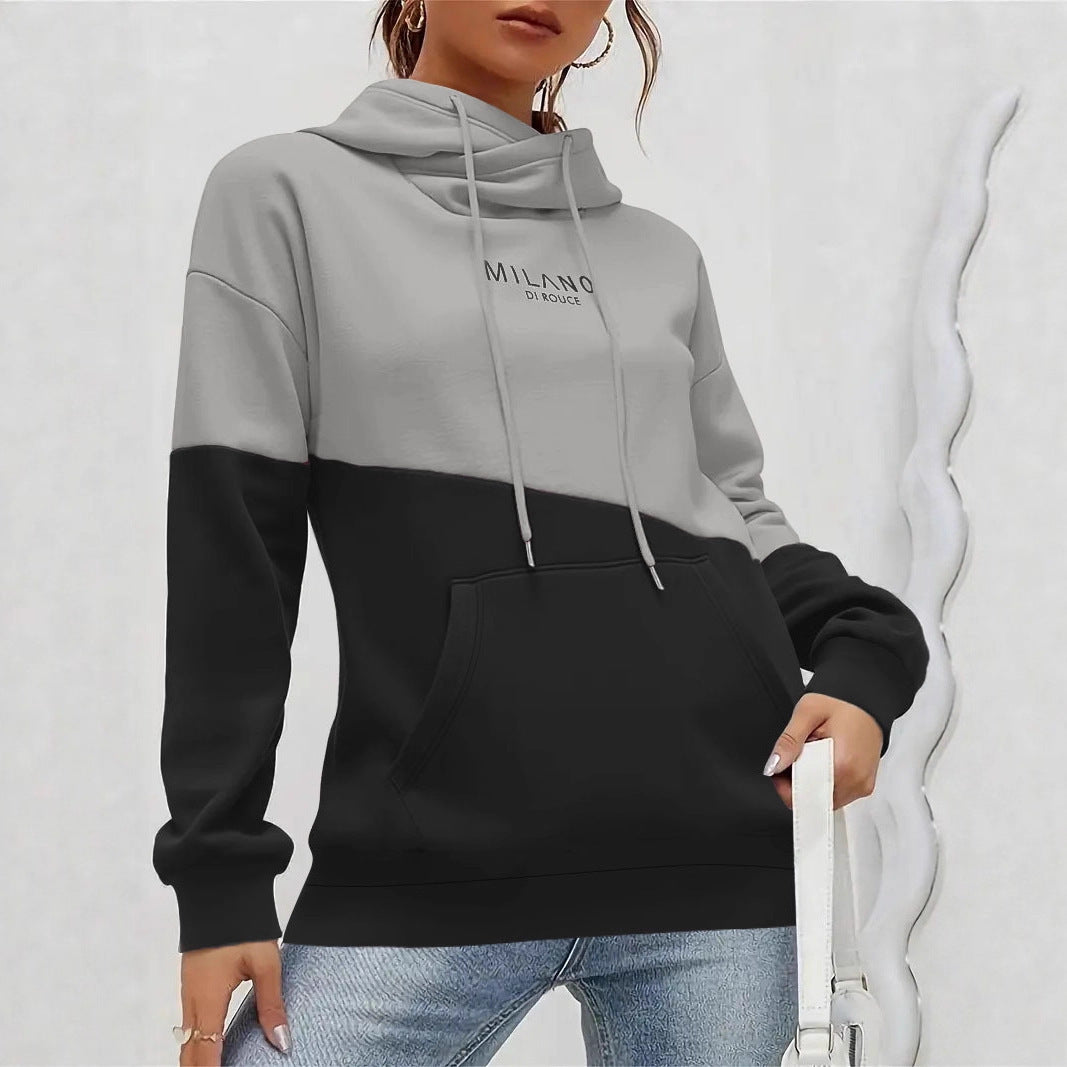 Damen Colorblock Kapuzenpullover mit Schlauchkragen, Kängurutasche und Drop-Shoulder Drune