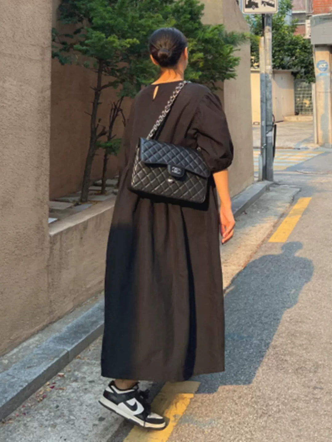 Damen Lässiges Maxi-Babydollkleid mit Puffärmeln und geraffter Taillenpartie Drune