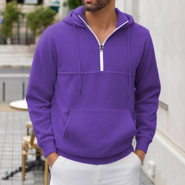 Herren Fleece-Halbzip-Hoodie mit Kängurutasche, halbem Reißverschluss und Kapuze Drune