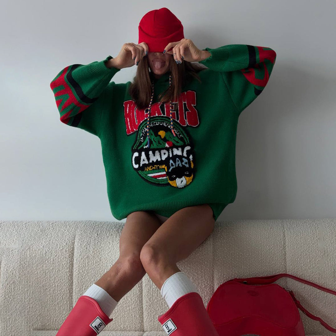 Damen Großer Oversized Pullover mit Grafikdruck Drune