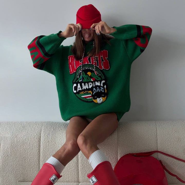 Damen Großer Oversized Pullover mit Grafikdruck Drune