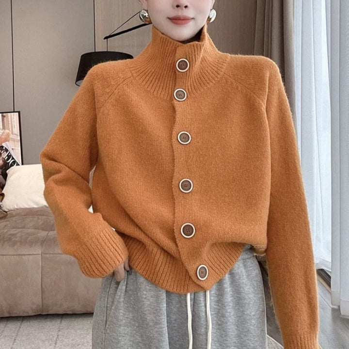Damen kuscheliger Hochkragen-Cardigan mit Knopfdetails Drune