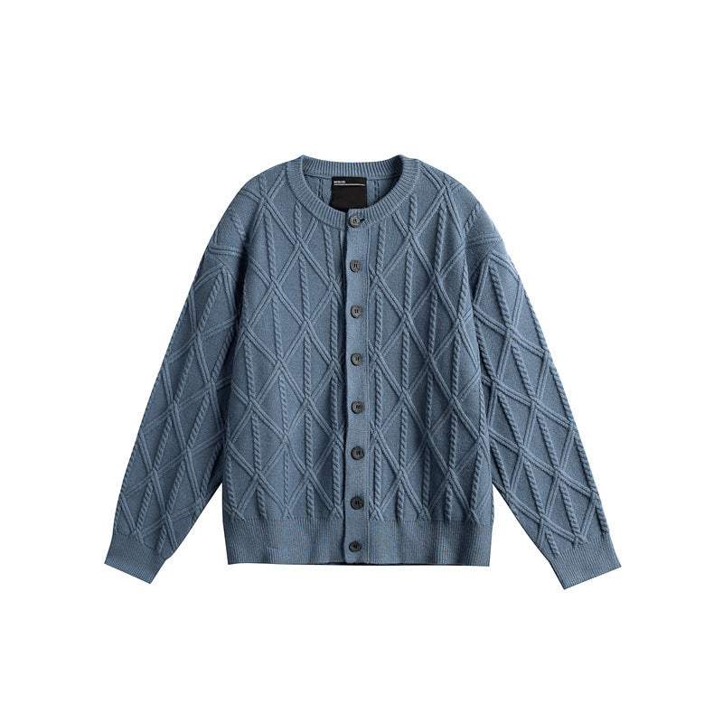 Damen Strickcardigan im Boxy Cut mit strukturierter Rautenmuster, Rundhalsausschnitt und durchgehender Knopfleiste Drune