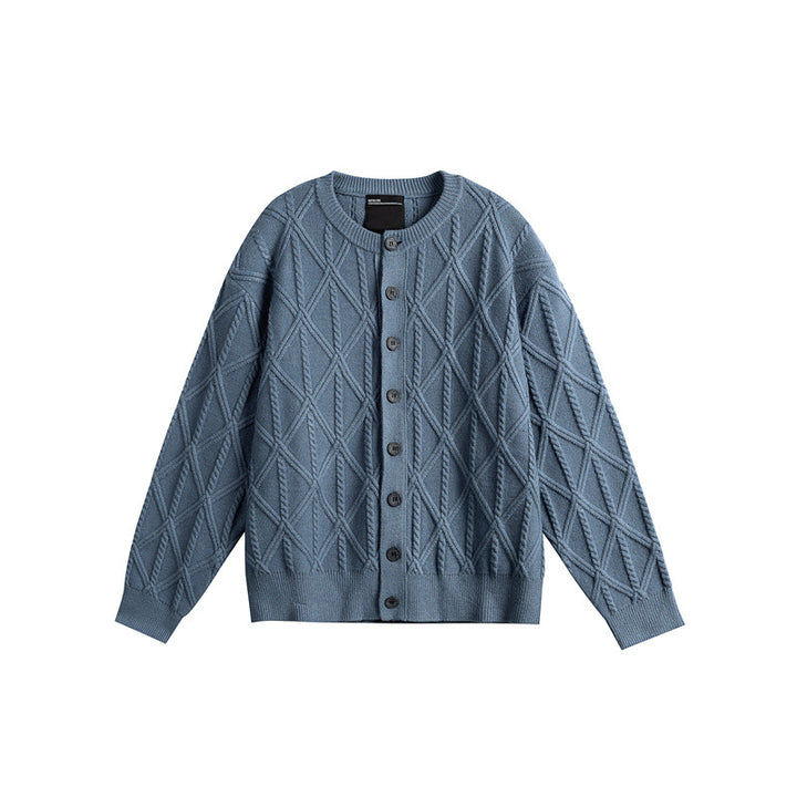 Damen Strickcardigan im Boxy Cut mit strukturierter Rautenmuster, Rundhalsausschnitt und durchgehender Knopfleiste Drune