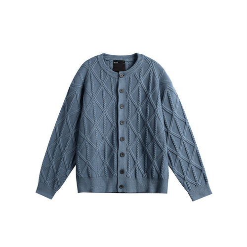 Damen Strickcardigan im Boxy Cut mit strukturierter Rautenmuster, Rundhalsausschnitt und durchgehender Knopfleiste Drune