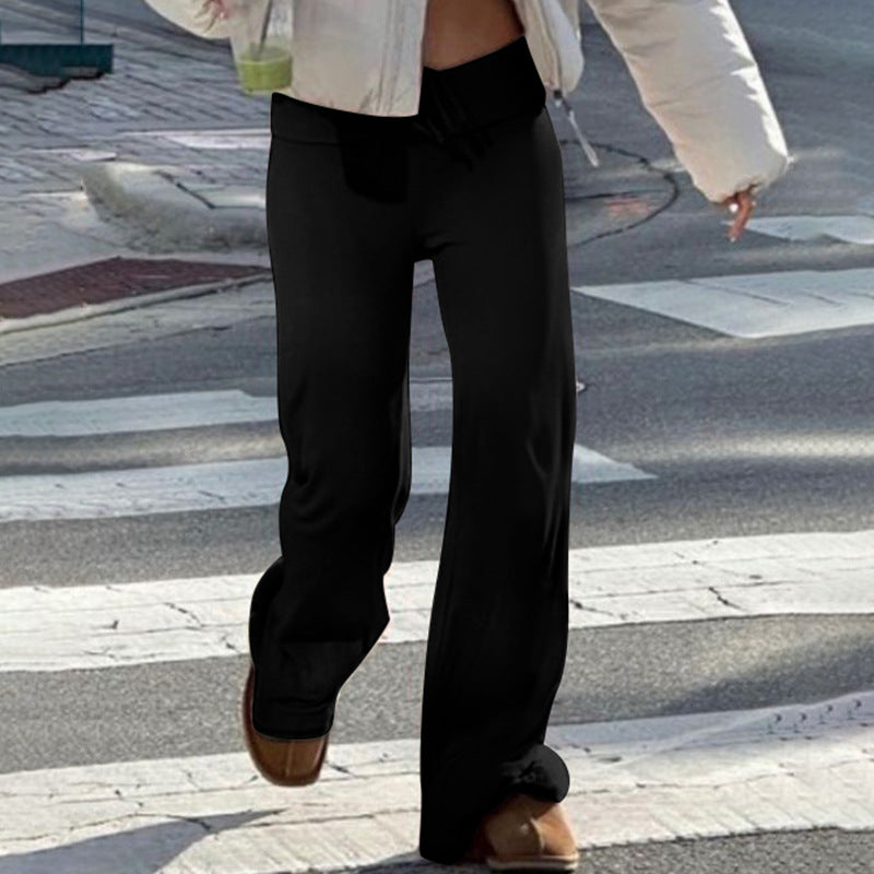 Damen nan weiche Highwaist-Loungehose aus Baumwollmix mit elastischem Komfortbund, Bindekordel und geradem Bein Drune