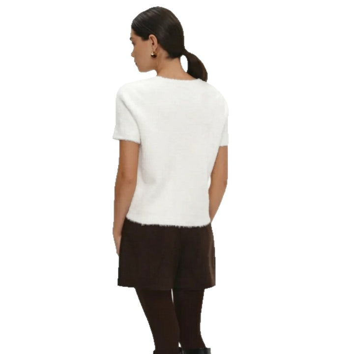Damen Flauschiger Strickpullover mit Perlenknöpfen Drune