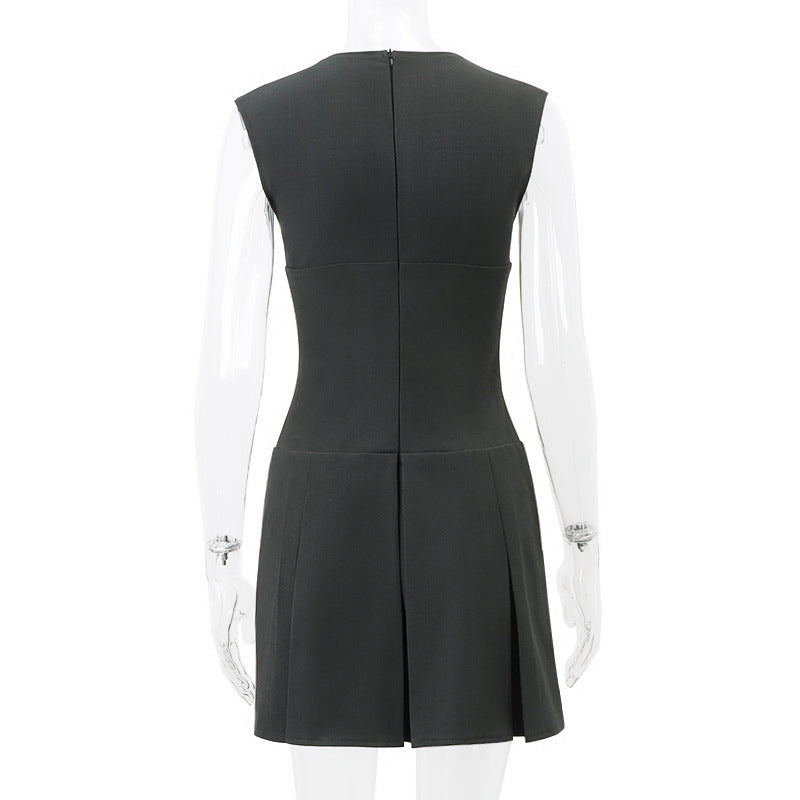 Damen Figurbetontes Minikleid mit tiefem V-Ausschnitt und schwingendem Rock Drune