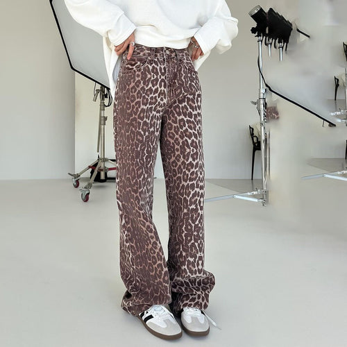 Damen weit geschnittene Jeans im angesagten Leopardenmuster Drune