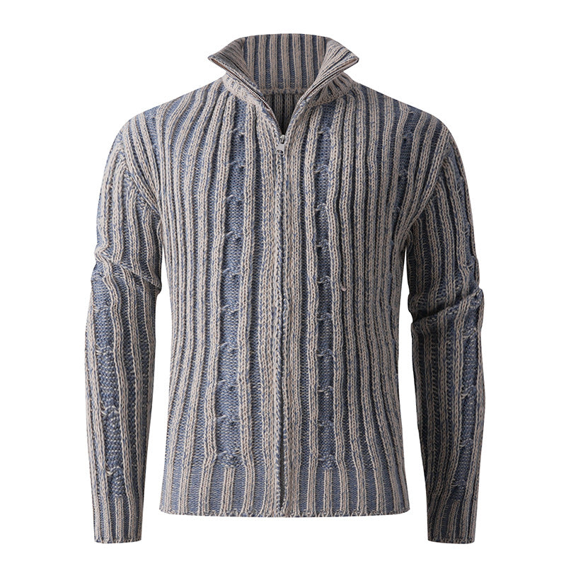 Herren Strickcardigan mit Zopfmuster, Stehkragen und durchgehendem Reißverschluss Drune
