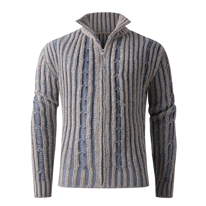 Herren Strickcardigan mit Zopfmuster, Stehkragen und durchgehendem Reißverschluss Drune
