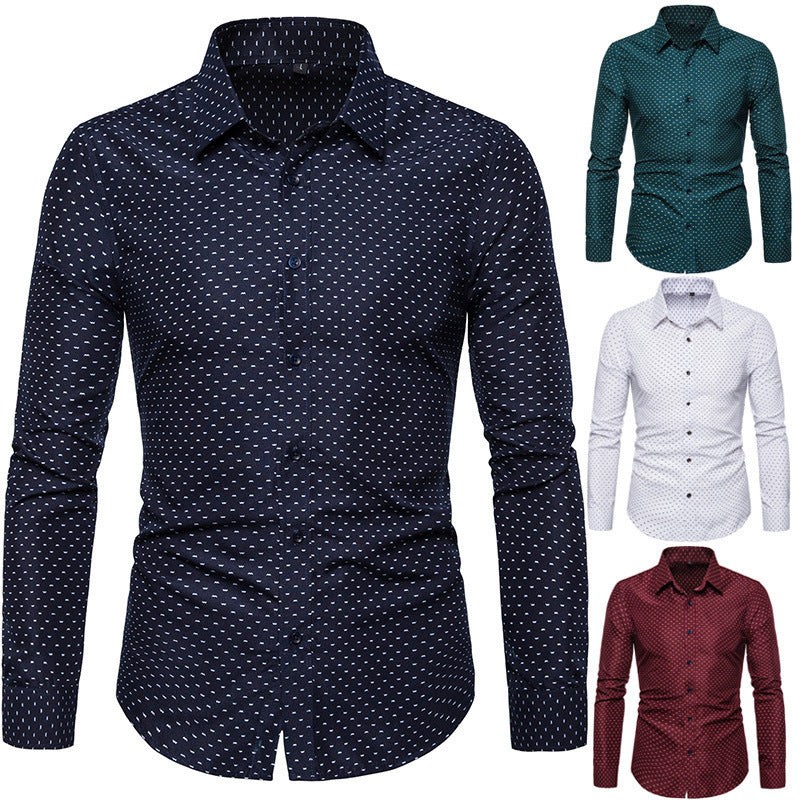 Herren nan gemustertes tailliertes Langarmhemd mit Kentkragen und Stretch Drune