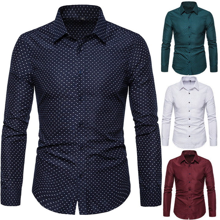 Herren nan gemustertes tailliertes Langarmhemd mit Kentkragen und Stretch Drune