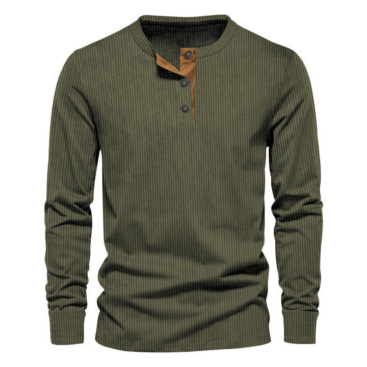 Herren nan geripptes Thermo-Henley aus Baumwollmix mit Dreiknopf-Leiste und elastischen Bündchen Drune