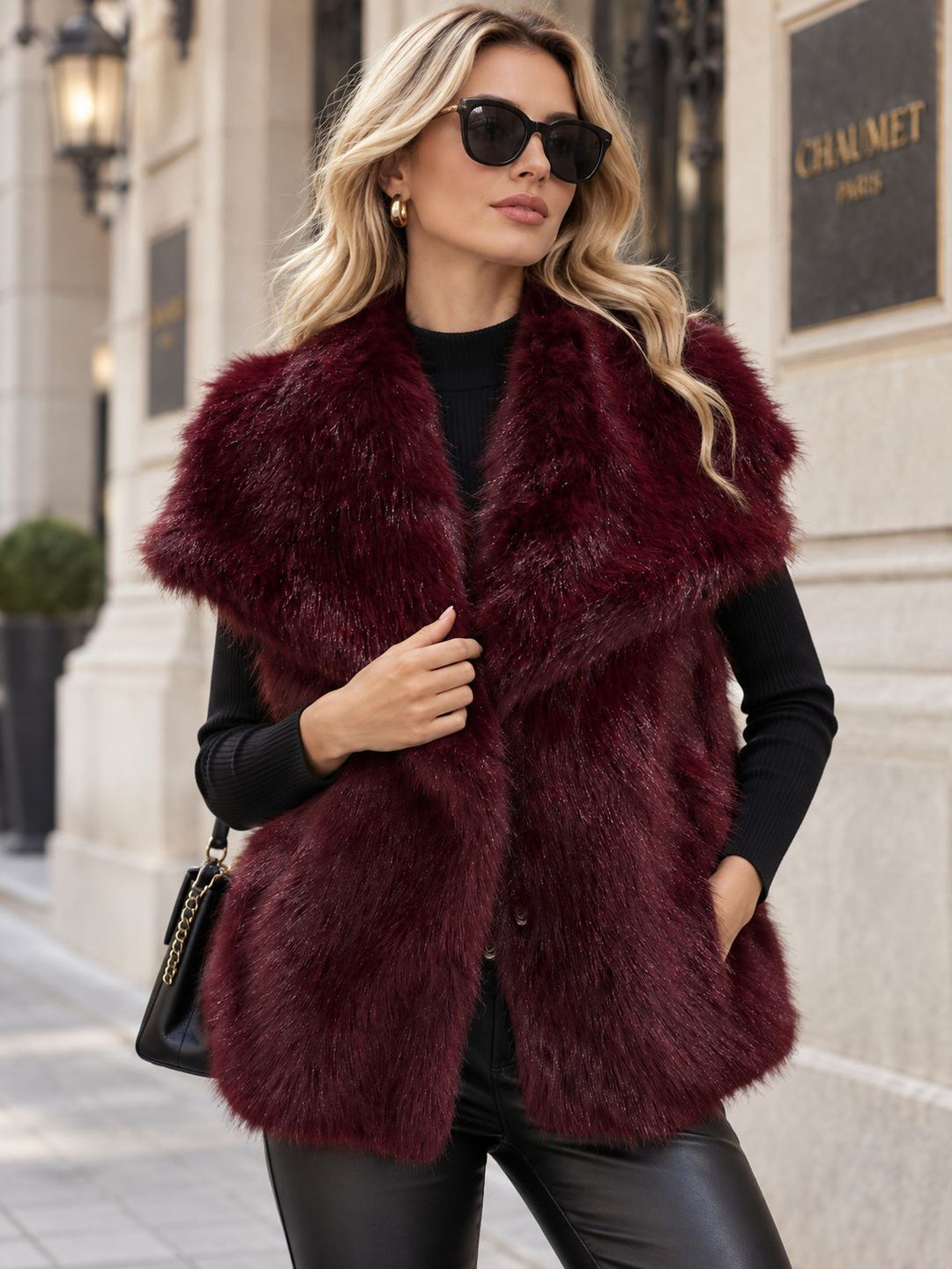 Damen Ärmellose Luxus‑Faux‑Fur‑Weste mit extraweichem Langflor und übergroßem Schalkragen Drune