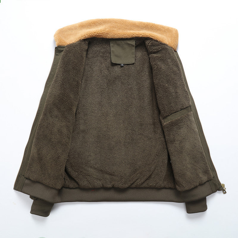 Herren Aviatorjacke mit Sherpa-Kragen, robustem Canvas und Mehrfachtaschen Drune