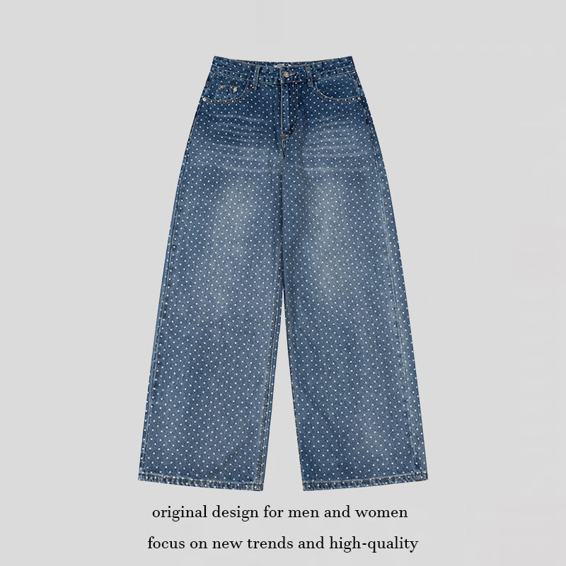 Damen High‑Waist Weite Denim‑Culotte mit Allover‑Punktmuster Drune