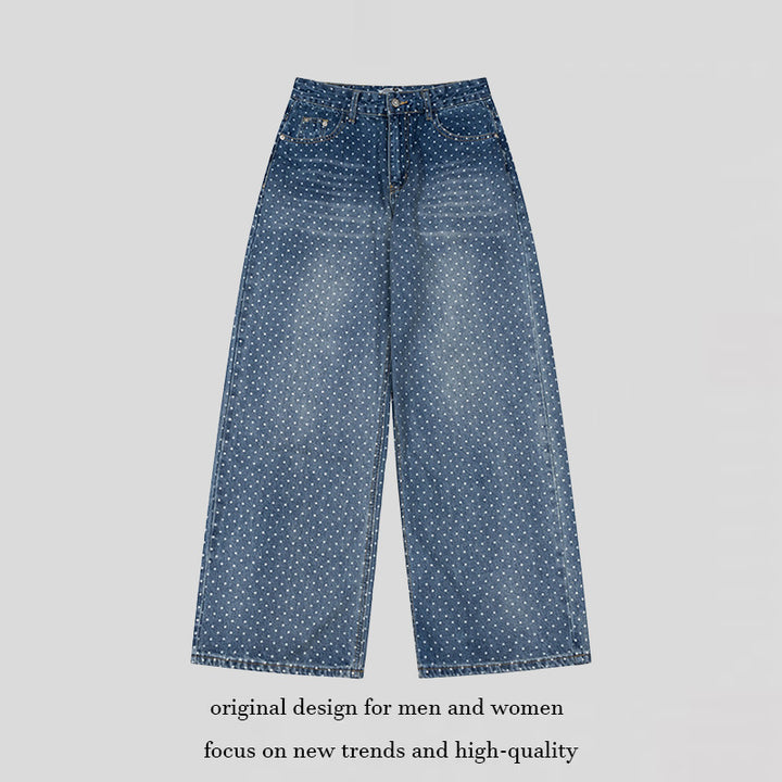 Damen High‑Waist Weite Denim‑Culotte mit Allover‑Punktmuster Drune