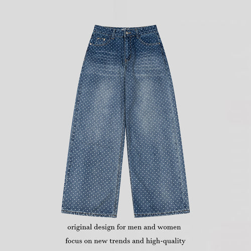 Damen High‑Waist Weite Denim‑Culotte mit Allover‑Punktmuster Drune