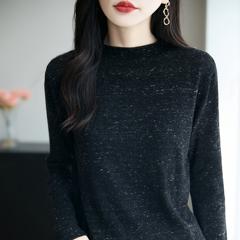 Damen Minimalistischer Nep-Strick-Longsleeve mit kurzem Stehkragen Drune