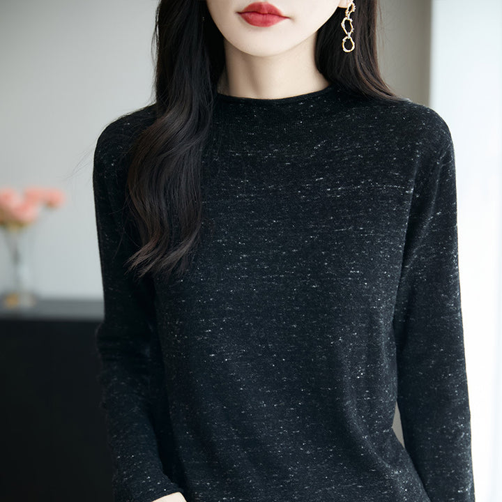 Damen Minimalistischer Nep-Strick-Longsleeve mit kurzem Stehkragen Drune