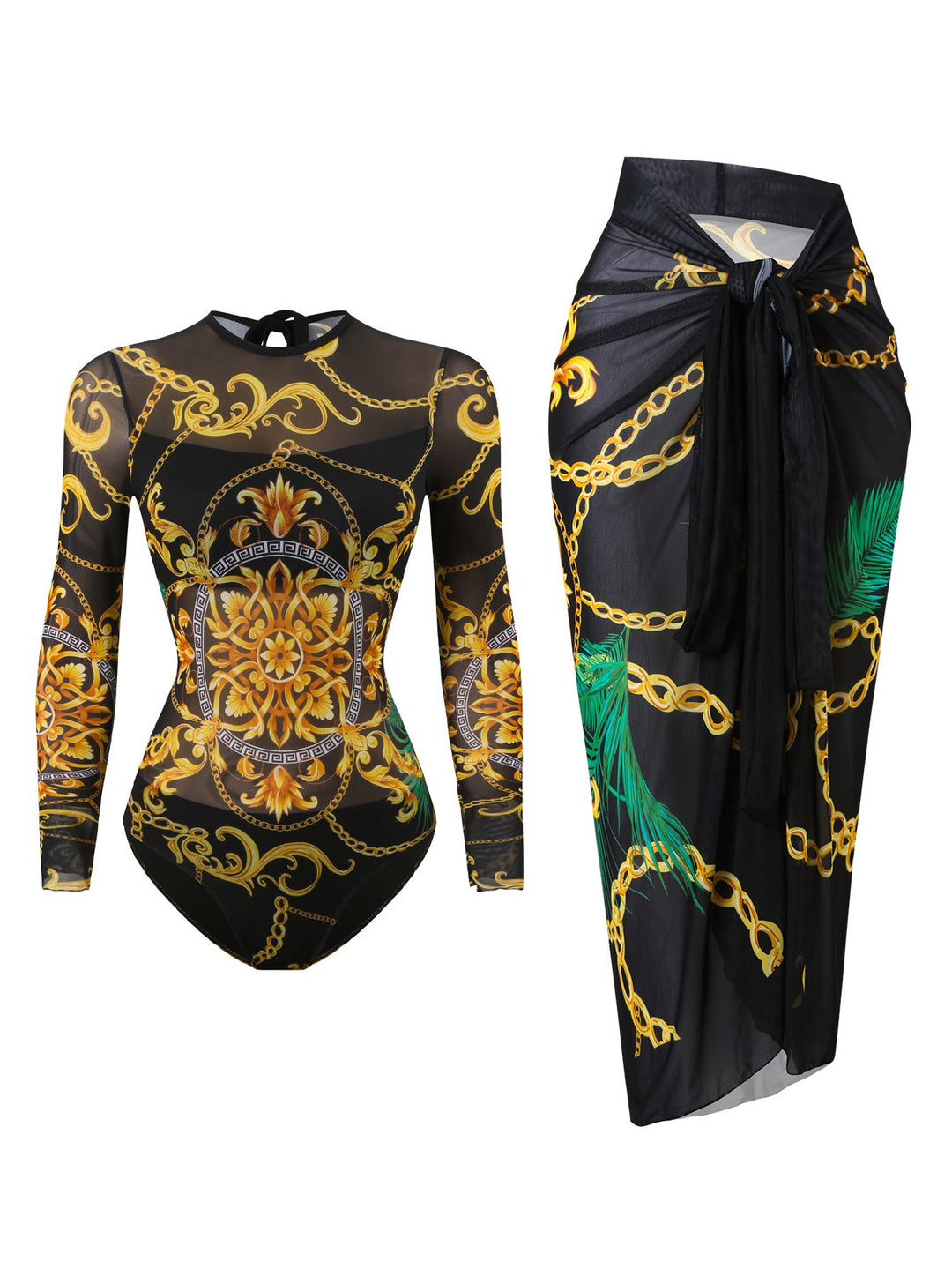 Damen Badeanzug mit elegantem transparentem Wickelrock Drune