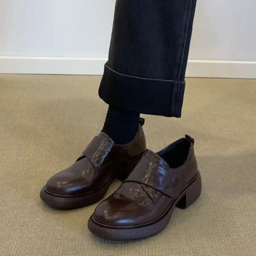 Damen Chunky Loafer mit Plateau-Blockabsatz und verstellbarem Klettriemen Drune