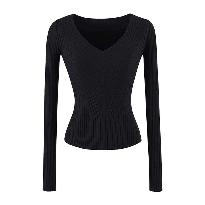 Damen Taillierter Rippstrick-Pullover mit V-Ausschnitt und formgebender Struktur Drune