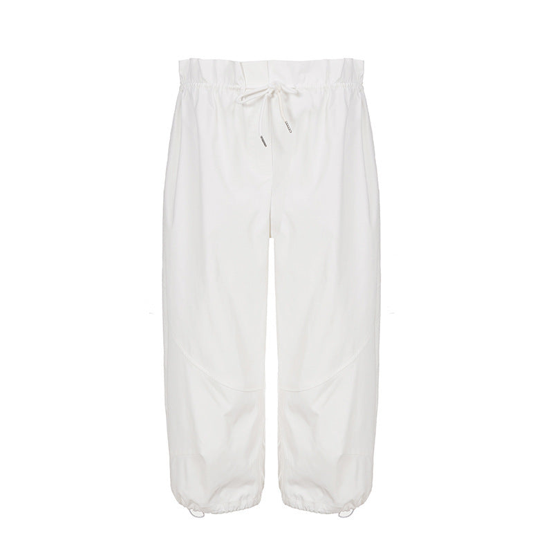 Damen Weite Paperbag-Hose mit Kordelzug, hohem elastischem Bund und Tunnelzugsaum Drune