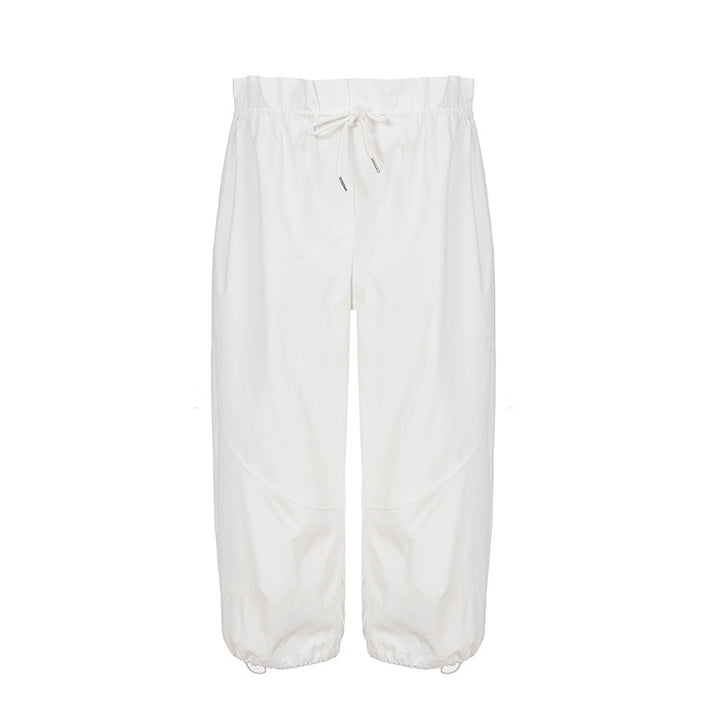 Damen Weite Paperbag-Hose mit Kordelzug, hohem elastischem Bund und Tunnelzugsaum Drune