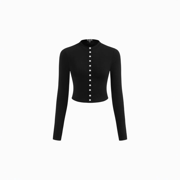 Damen Cropped-Cardigan mit Perlmuttknöpfen und asymmetrischem Zipfel-Midirock Drune
