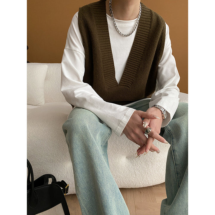 Damen modische Strickweste mit tiefem V-Ausschnitt und eleganten Rippdetails Drune