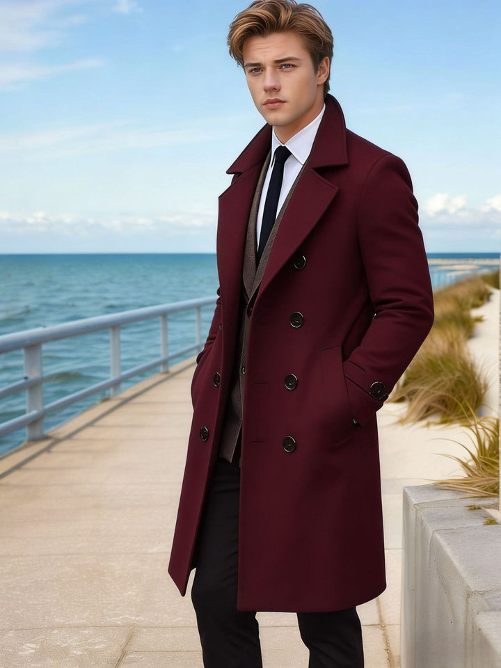 Herren Doppelreihiger Wollmantel mit breitem Revers und taillierter Silhouette Drune