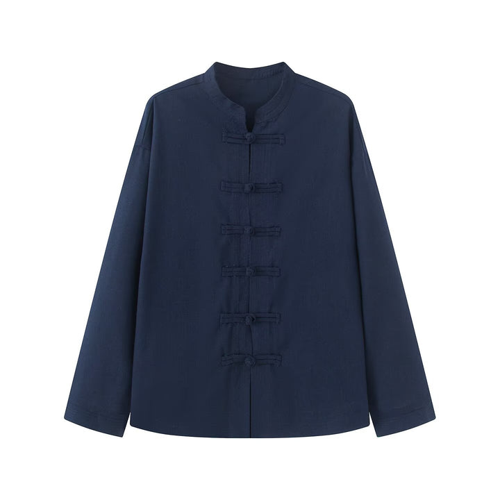 Damen Lockerer Leinen‑Mix Blouson mit Stehkragen und Knotenverschlüssen Drune