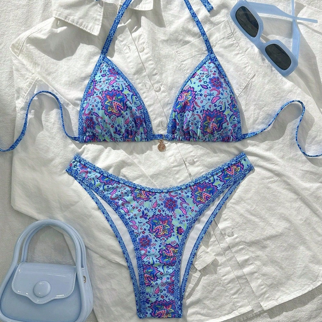 Damen Triangel-Bikini mit lebhaftem Blumenmuster Drune