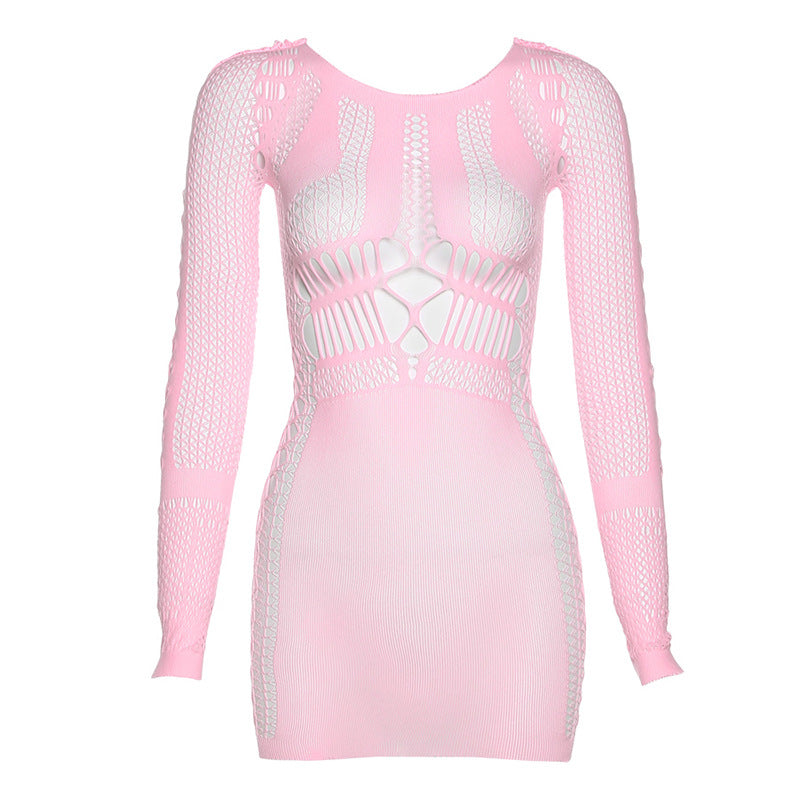Damen Netzkleid mit langen Ärmeln Drune