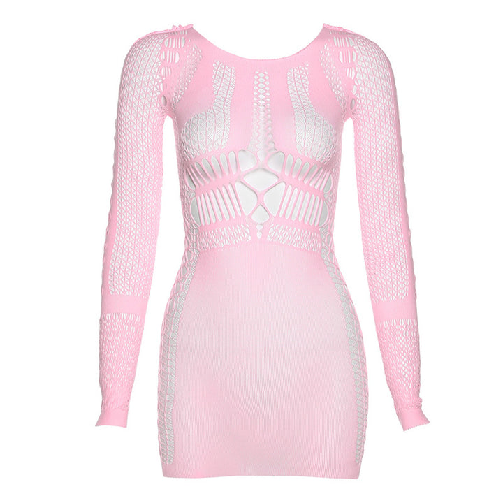 Damen Netzkleid mit langen Ärmeln Drune