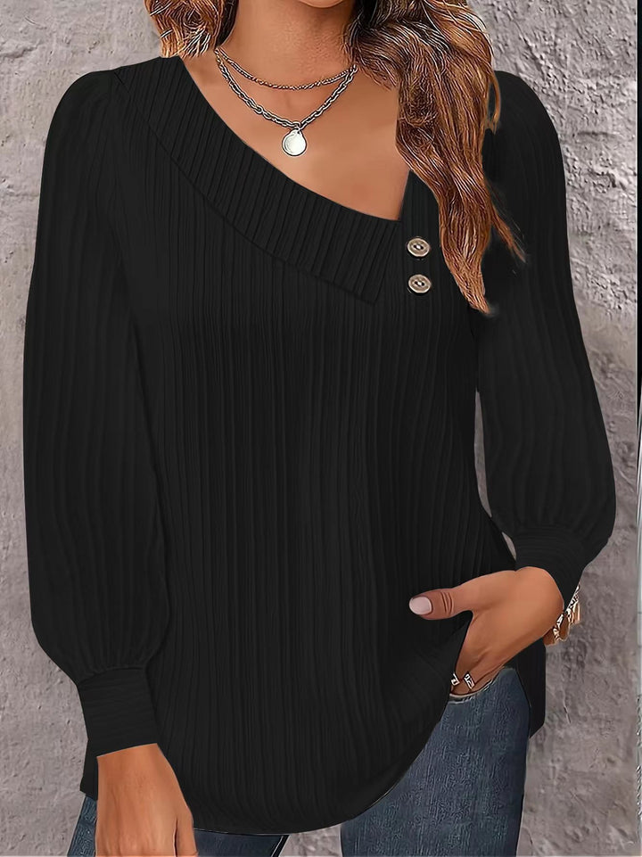 Damen Elegante Oberteil mit strukturiertem Rippdesign und Knopfdetails Drune